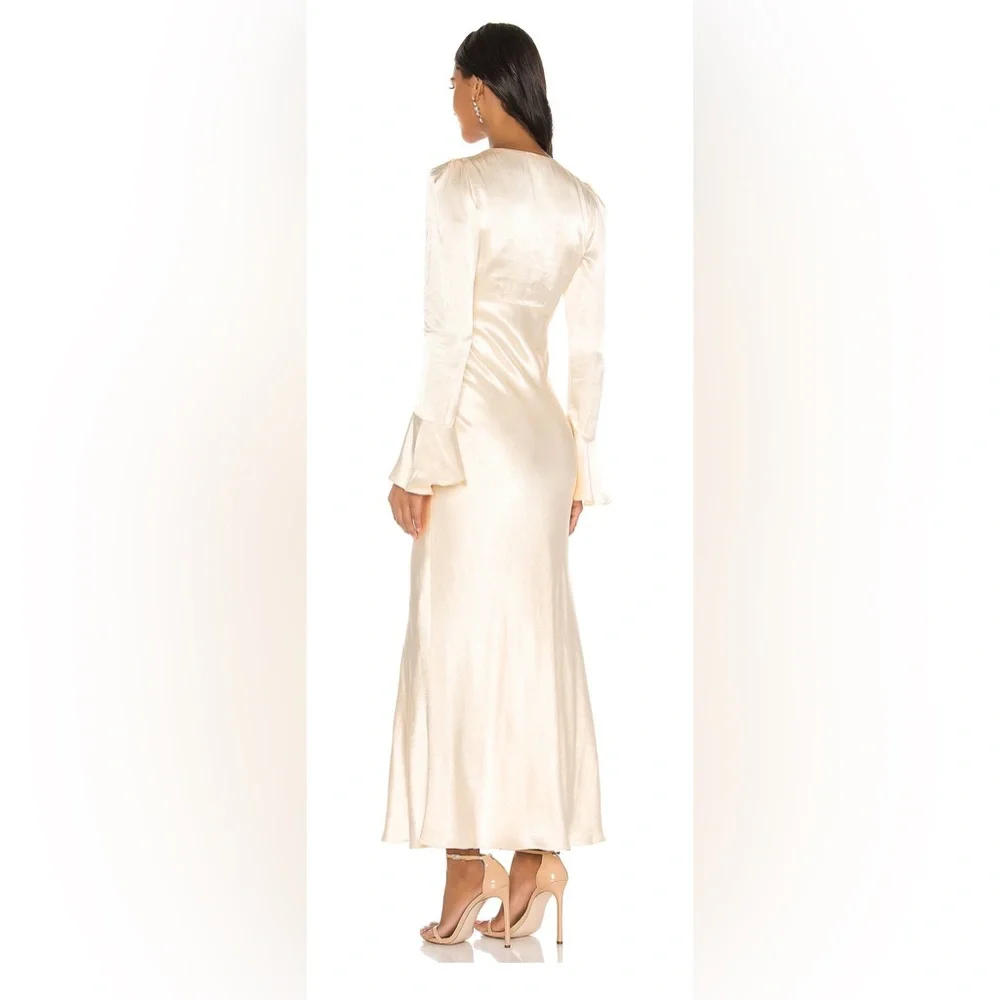 Shona Joy - La Lune Frill Cuff Bias Midi Dress in Cream - Picture 3 of 5